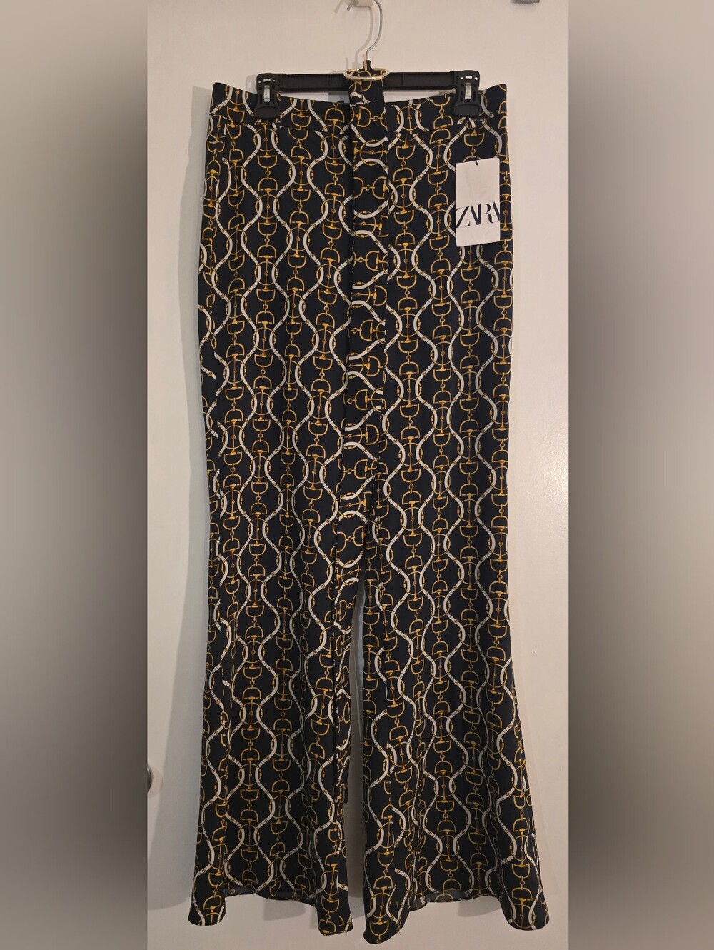 Zara Womens Black Chain-Print Dress Pants